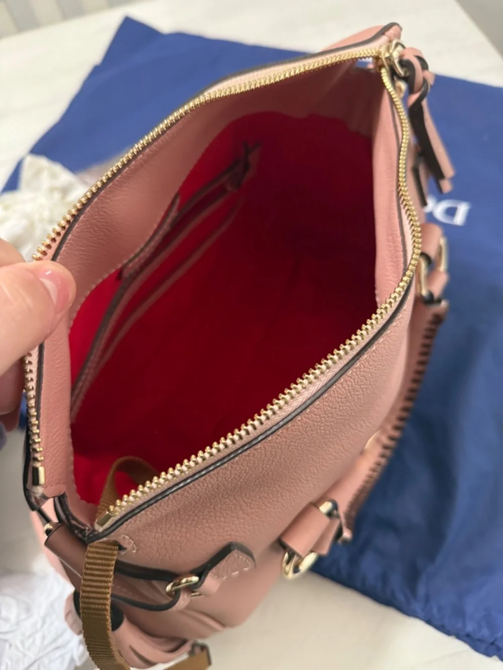 Dooney & Bourke Blush Pink Pebble Leather Satchel With Strap